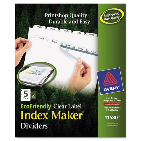 AVERY DENNISON Index Dividers 5 Tab, White, Recycled, Pk5 11580
